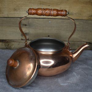 Vintage Copper Colored Teapot with Wood Handle
